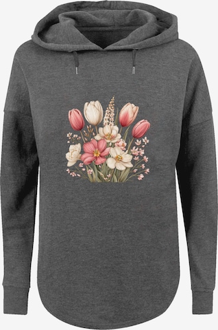 F4NT4STIC Sweatshirt 'Rosa Weißer Frühlingsblumenstrauß' in Grau: Vorderseite