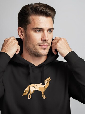 Neverless Sweatshirt 'Polygon Wolf Gelb' in Black