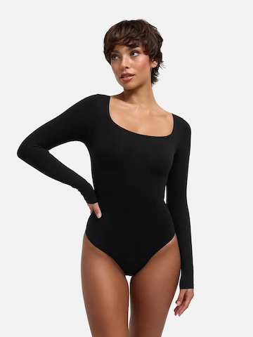 cfab - Body moldeador 'Clean Longsleeve Squareneck Sculpting Bodysuit with Slip' en negro