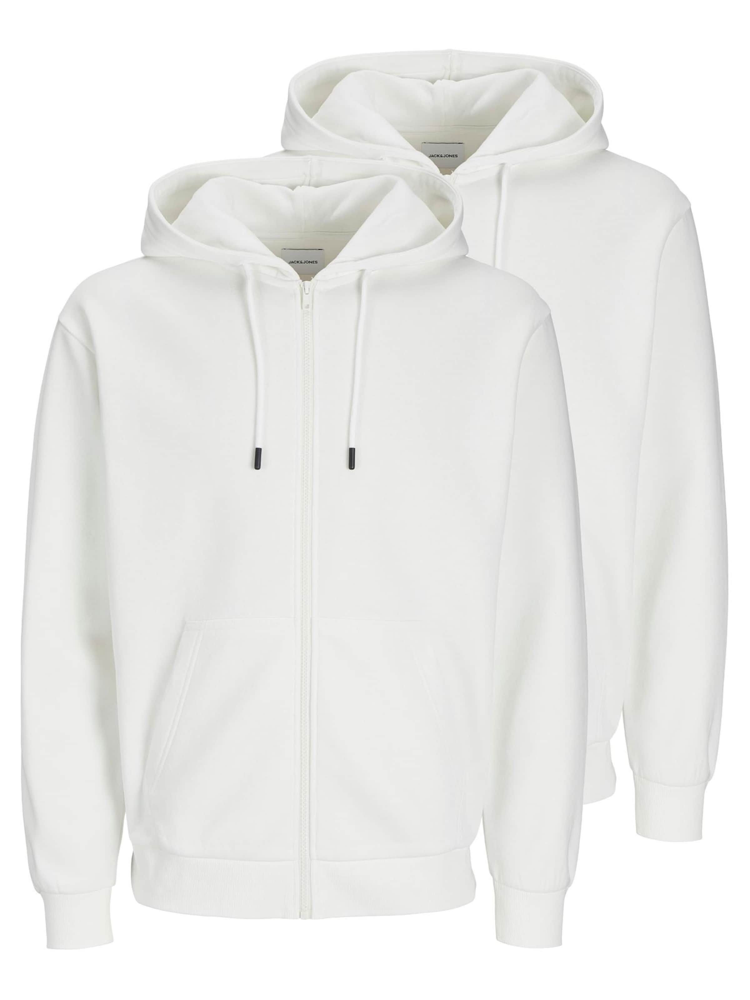 JACK & JONES Zip-Up Hoodie 'Bradley' in White: front