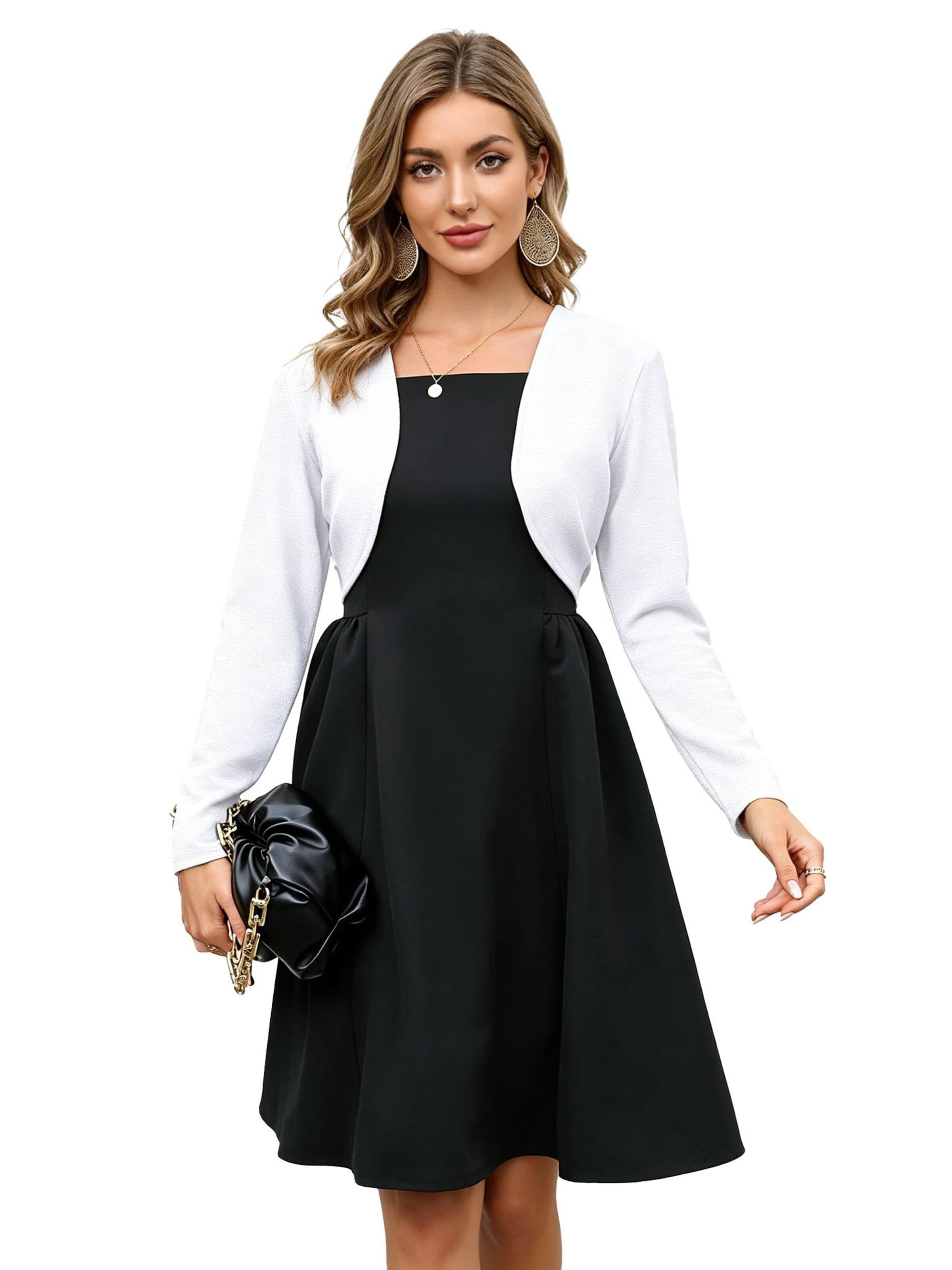 KoJooin Blazer 'Paillettenbesetzte Damenjacke,Abend-Bolero,langärmelig,vorne offen,geschnitten,für formelle Kleider' in White