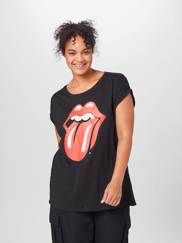 juoda Merchcode Marškinėliai 'Rolling Stones Tongue': priekis
