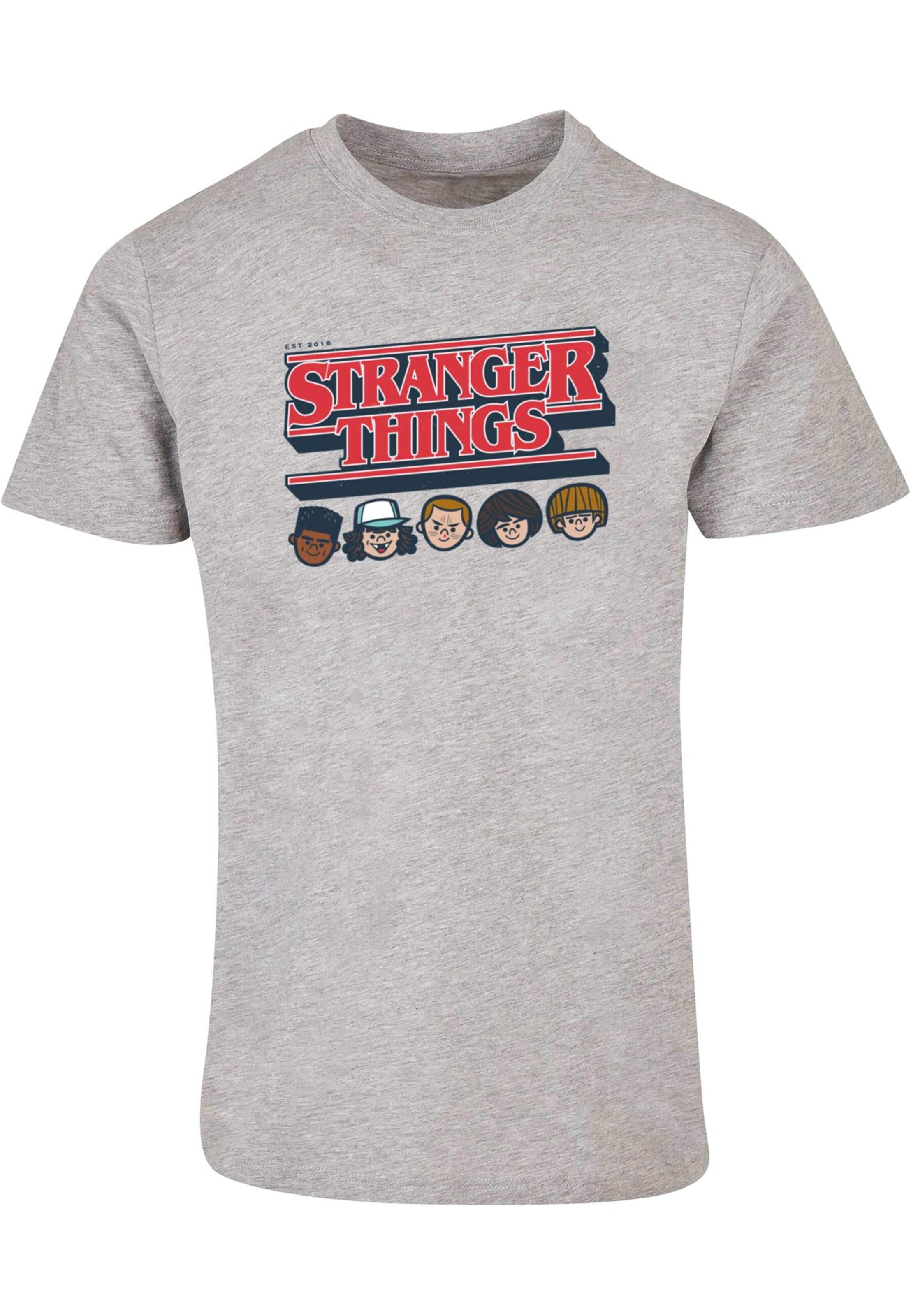 ABSOLUTE CULT Shirt 'Stranger Things - Caricature' in Grijs: voorkant