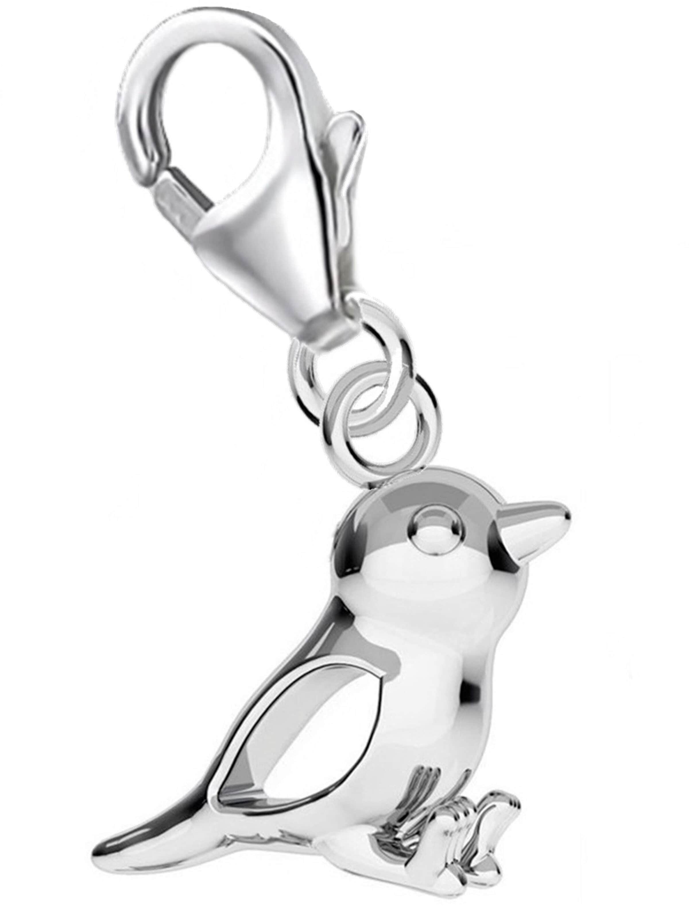 Goldene Hufeisen Anhänger 'Spatz Vogel Charm'‌‌ in Silber: Vorderseite