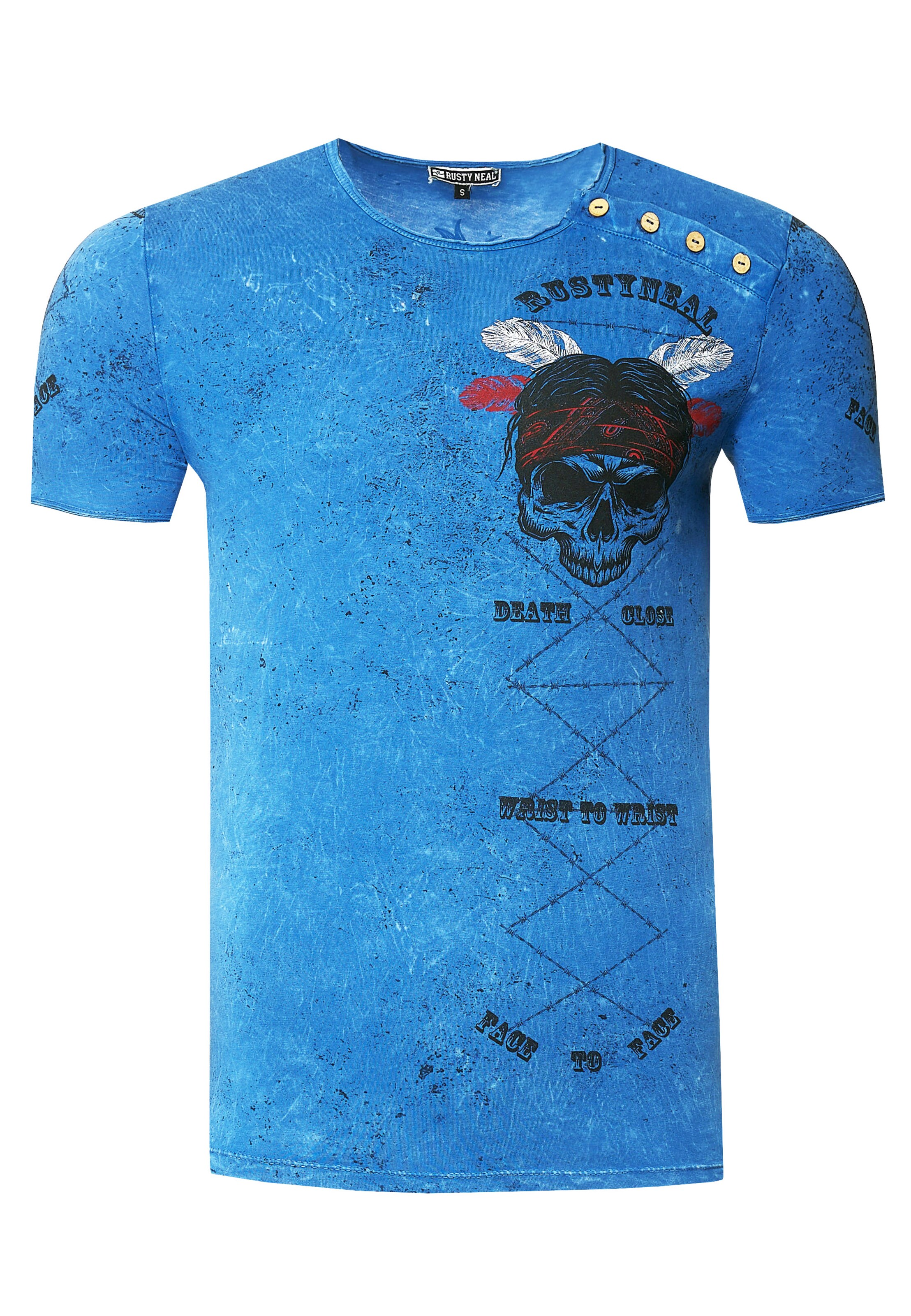 Rusty Neal T-Shirt mit verwaschenem Print in Blau: Vorderseite