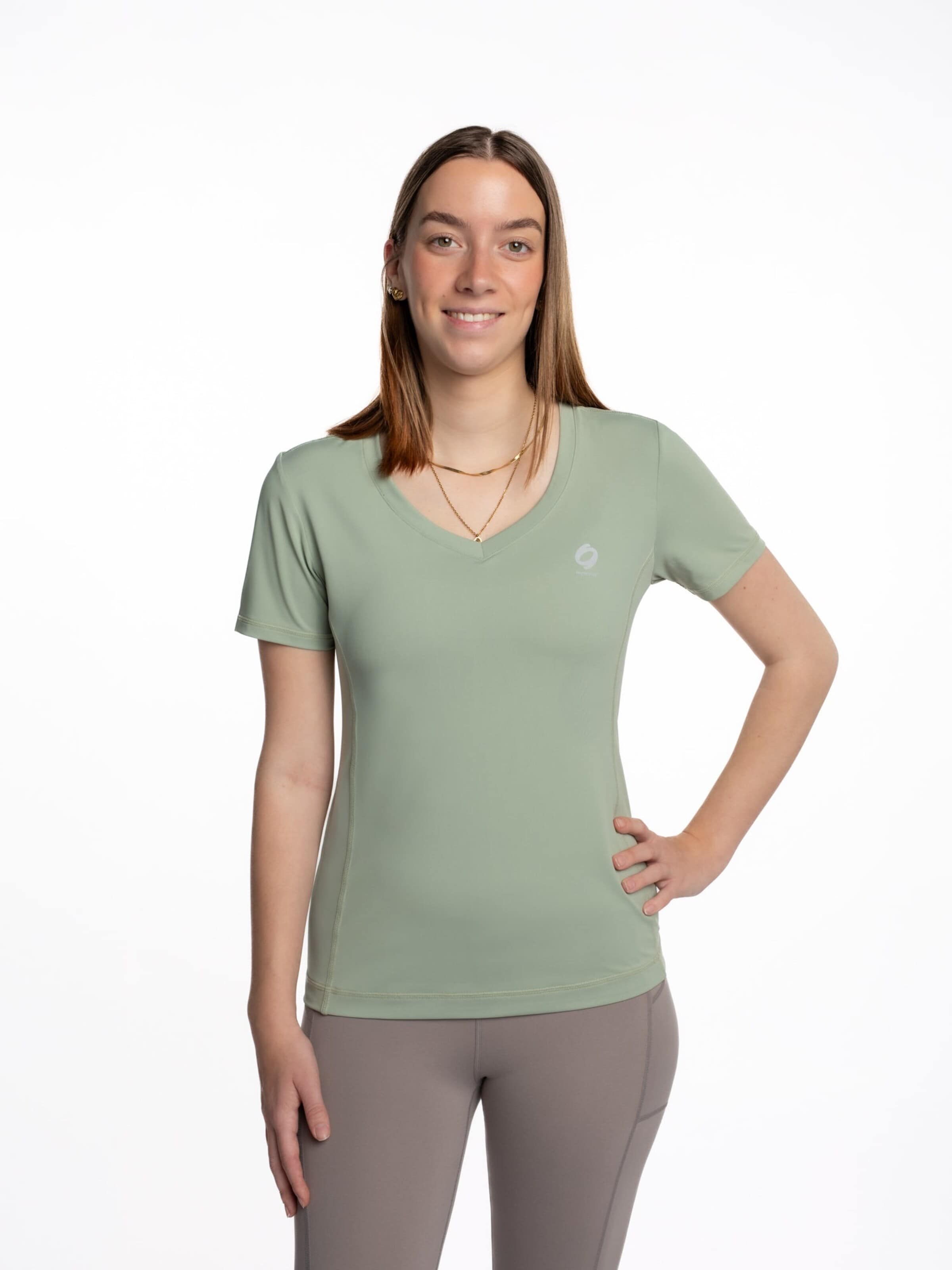 T-shirt fonctionnel 'Mymotus® ladies V-neck T-shirt, Tea Green, YW25' mymotus en vert : devant