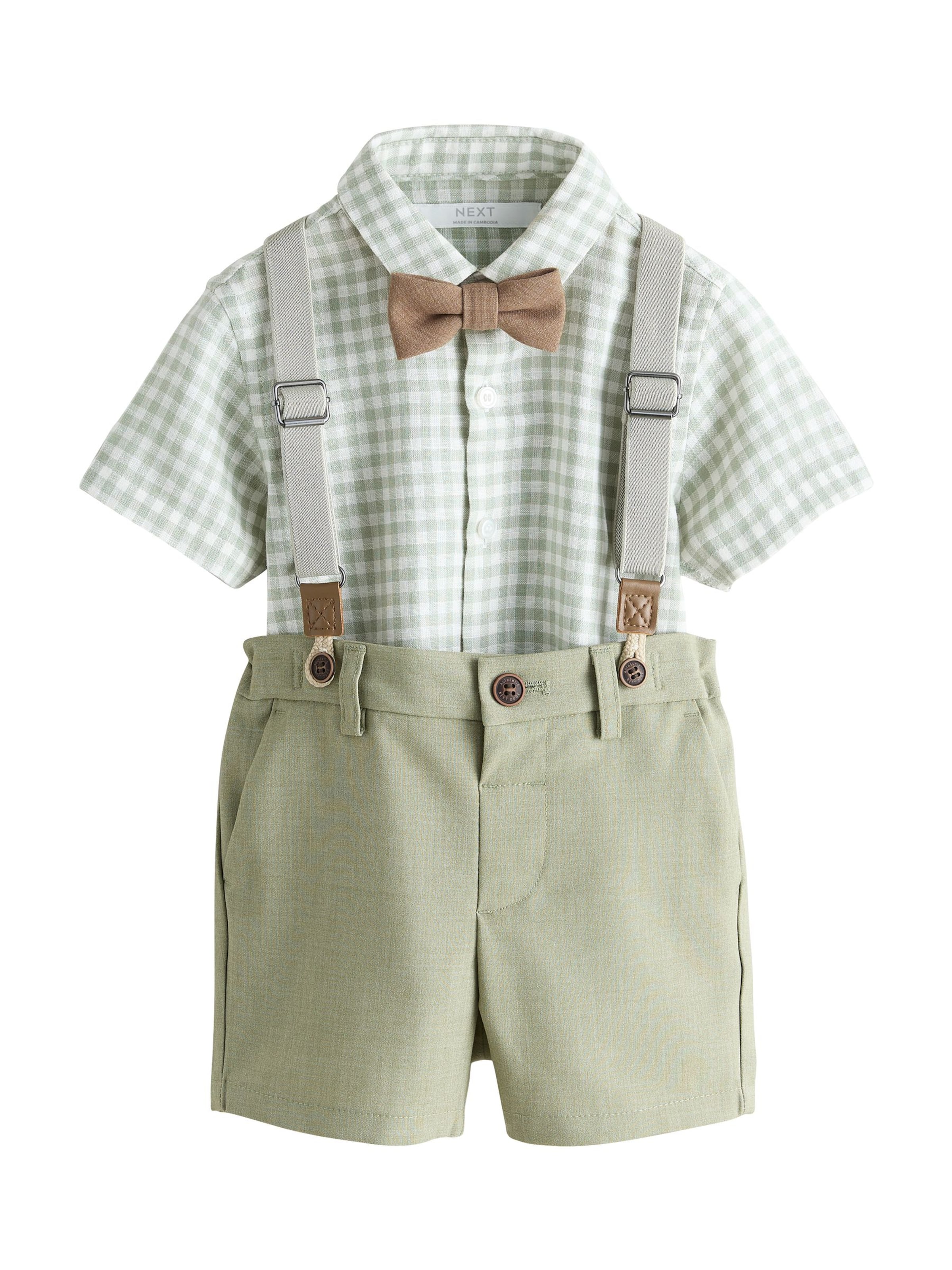 Next Set: Hemd, Hose, Hosenträger und Fliege in Grün: Vorderseite