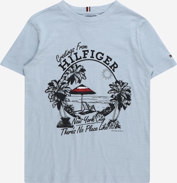 Tricou 'GREETINGS FROM' de la TOMMY HILFIGER pe albastru: față