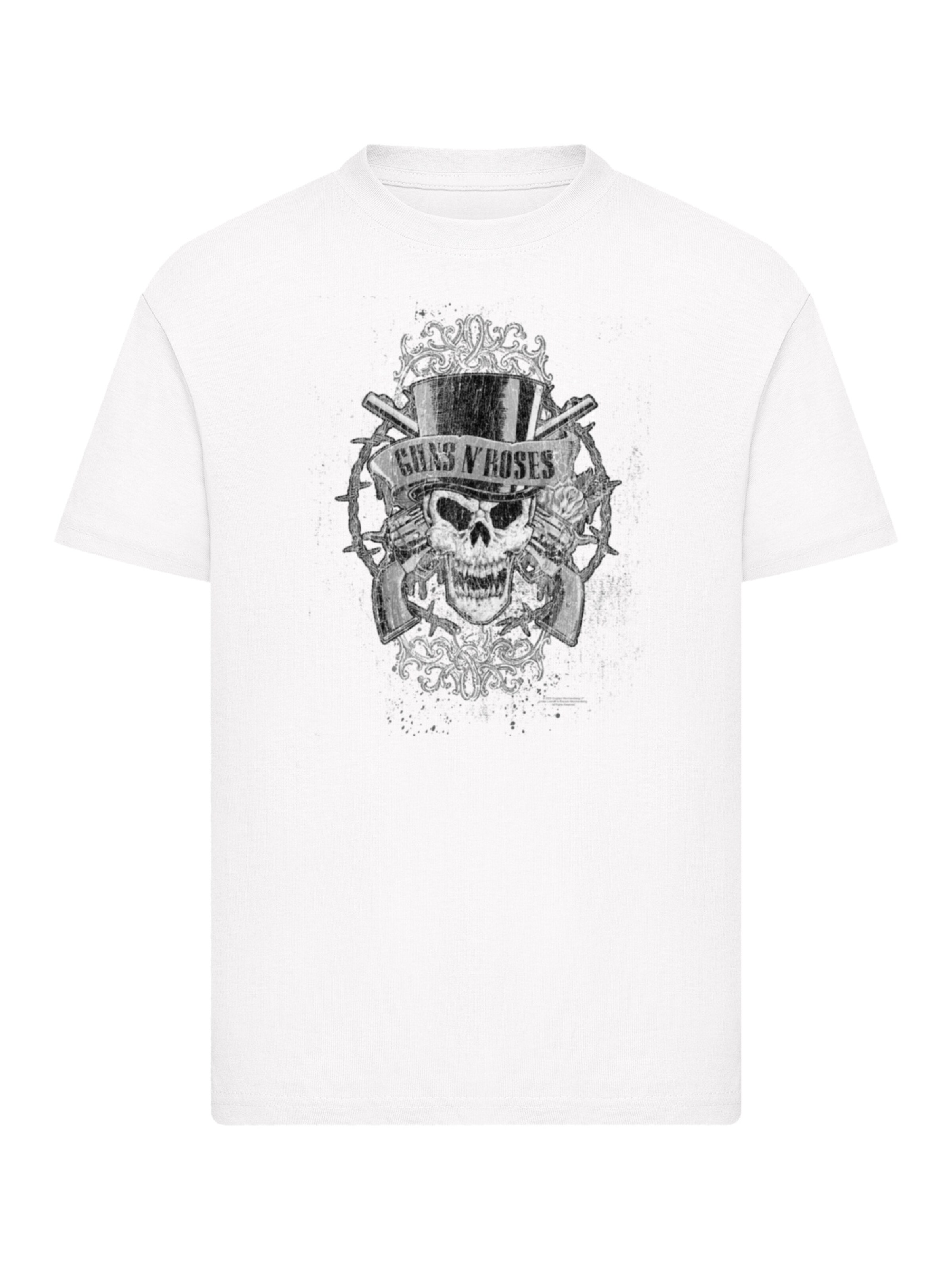 T-Shirt 'Guns 'N' Roses Skull and Pistols' F4NT4STIC en blanc : devant