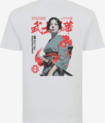 Oldskull T-Shirt 'Asian Blossom Warrior Graphic' in Weiß: Vorderseite