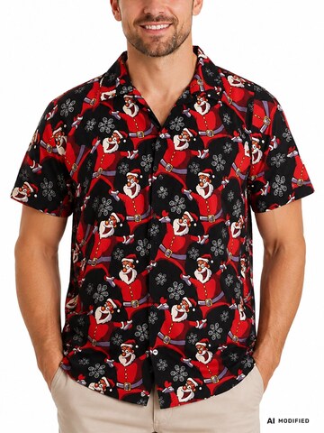 Coupe regular Chemise 'Christmas Laughing Santa' King Kameha en noir