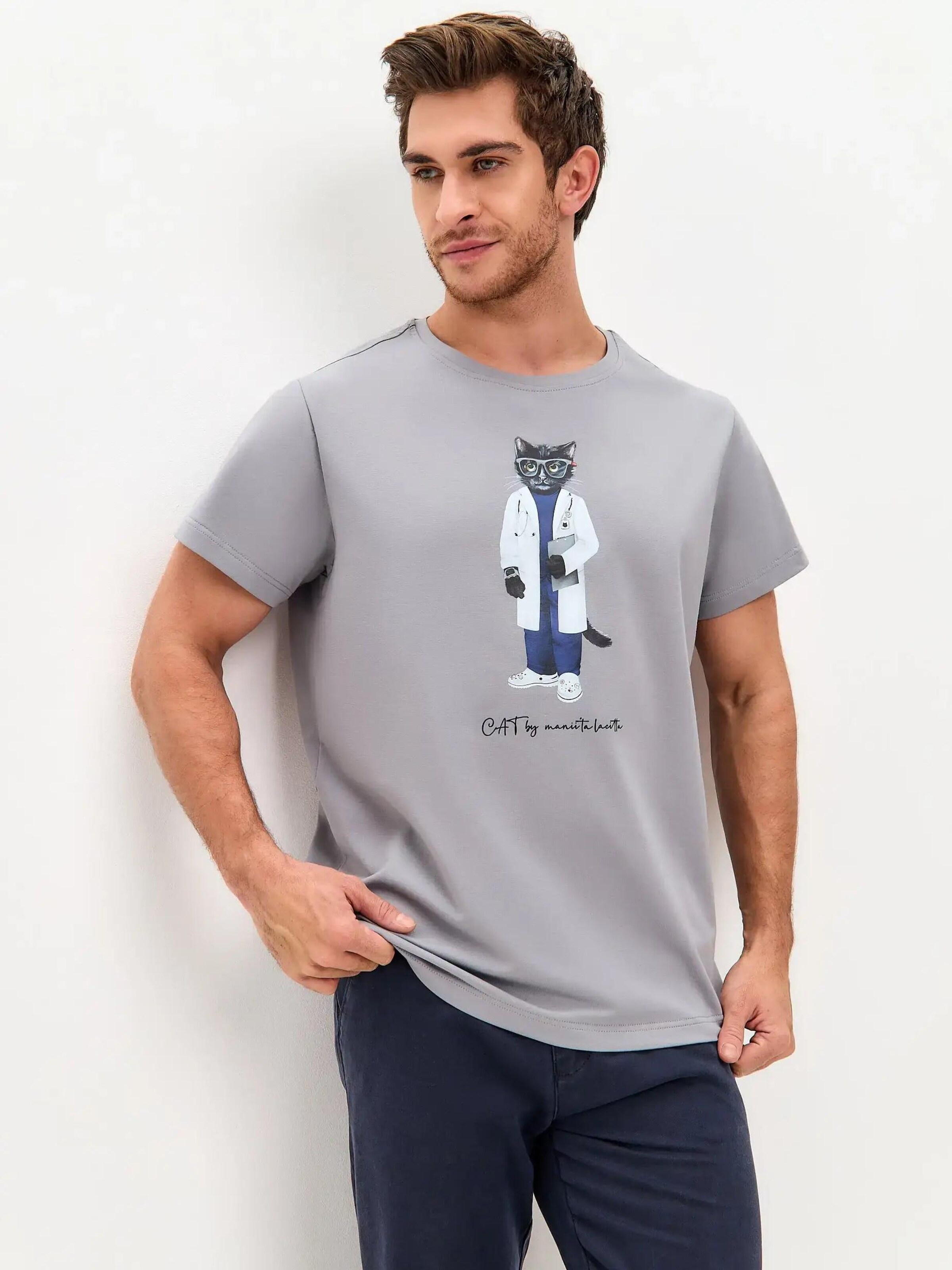 Cat e Lolette - Camiseta 'Doctor Cat' en gris: frente
