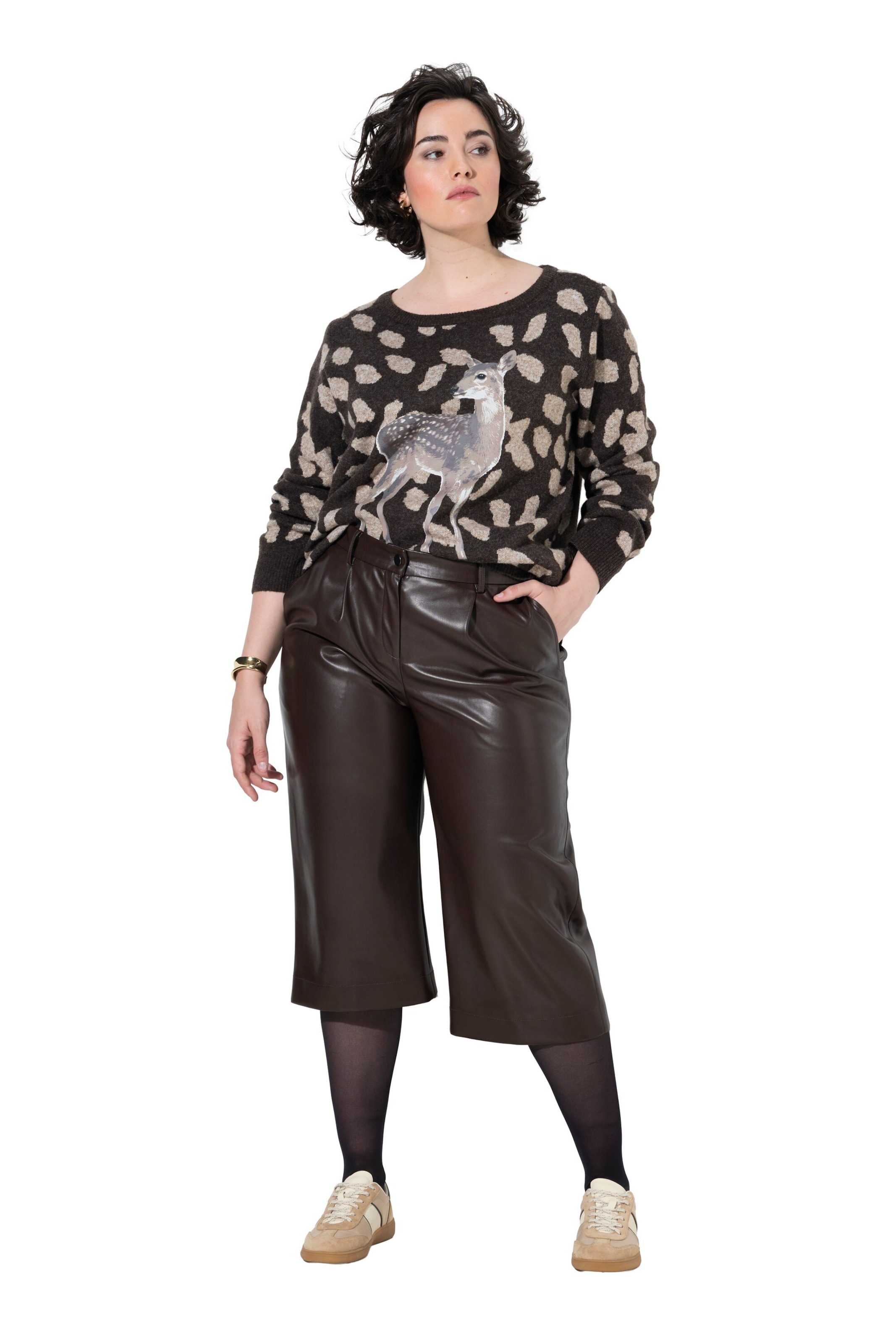 Ulla Popken Wide leg Broek in Bruin: voorkant