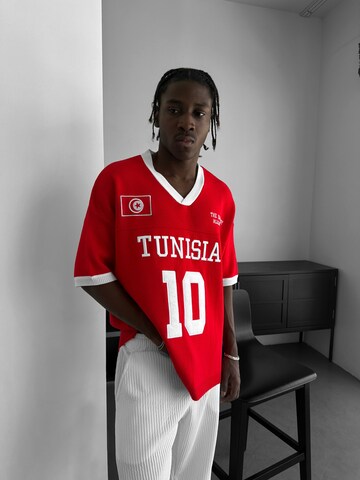 Kleidermafia - Camiseta de fútbol 'Oversize Tunisia Knit T-shirt - Red' en rojo