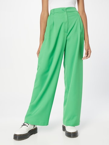 Monki - Perna larga Calças com pregas em verde: frente