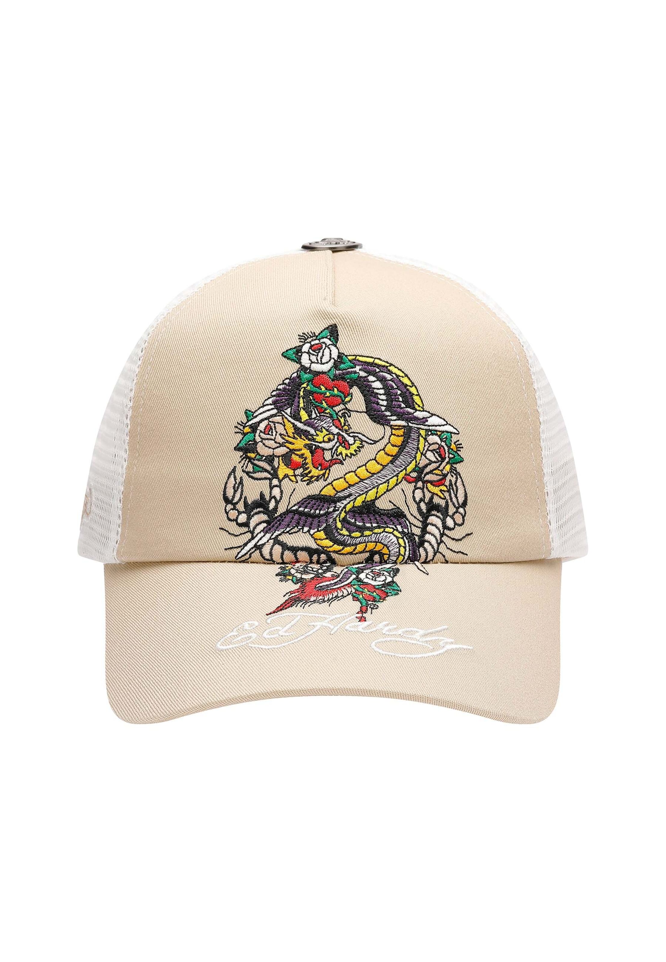 Ed Hardy Kappe 'Swooping Dragon' in Beige