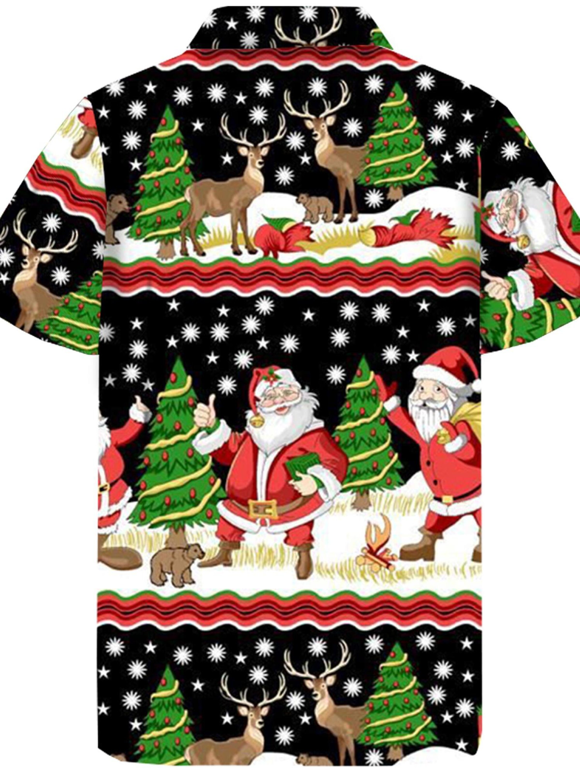 King Kameha Regular Fit Hemd 'Christmas Border Print'‌‌‌‌‌‌‌ in Schwarz