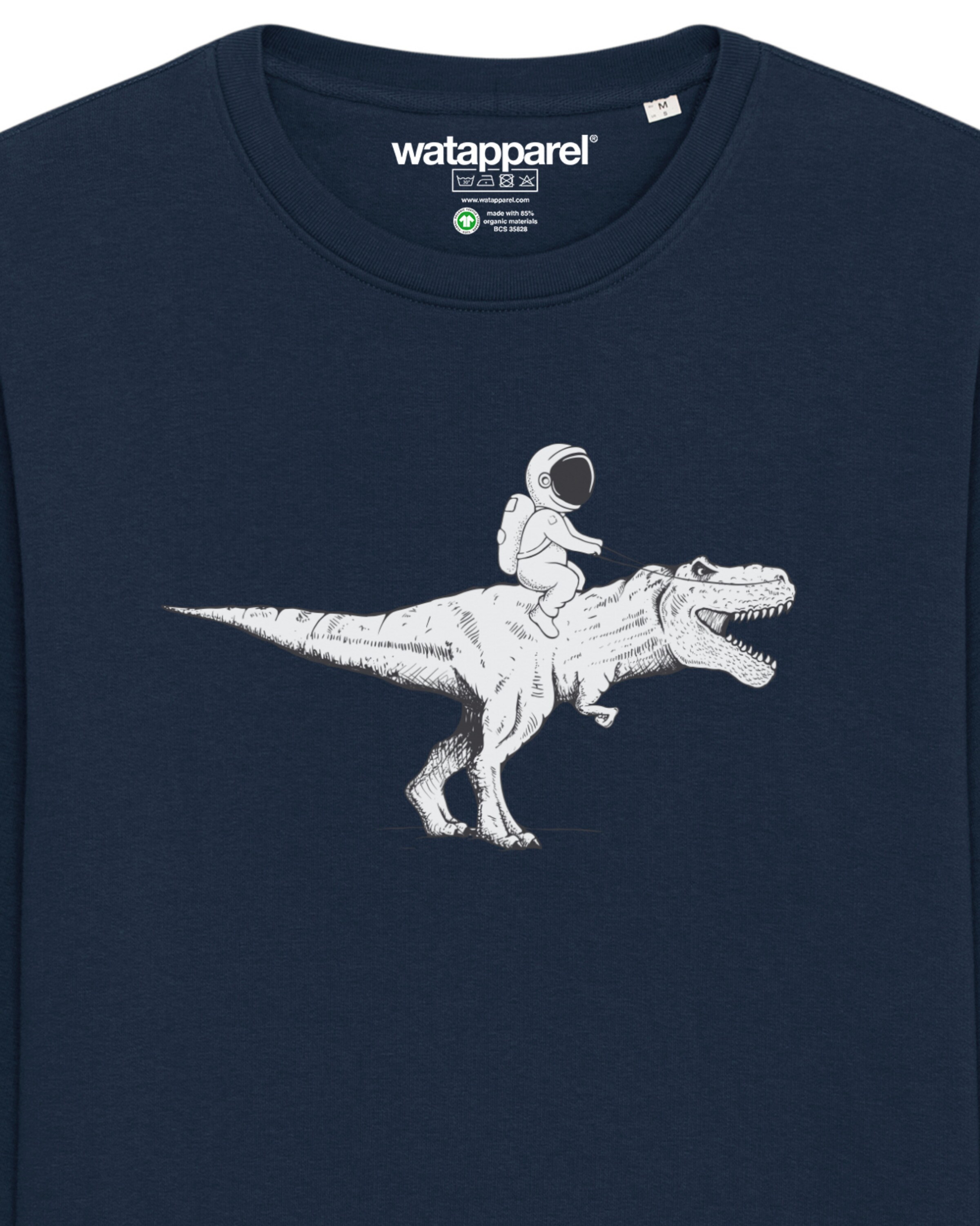 Watapparel Sweatshirt ' Astronaut on T-Rex ' in Blauw