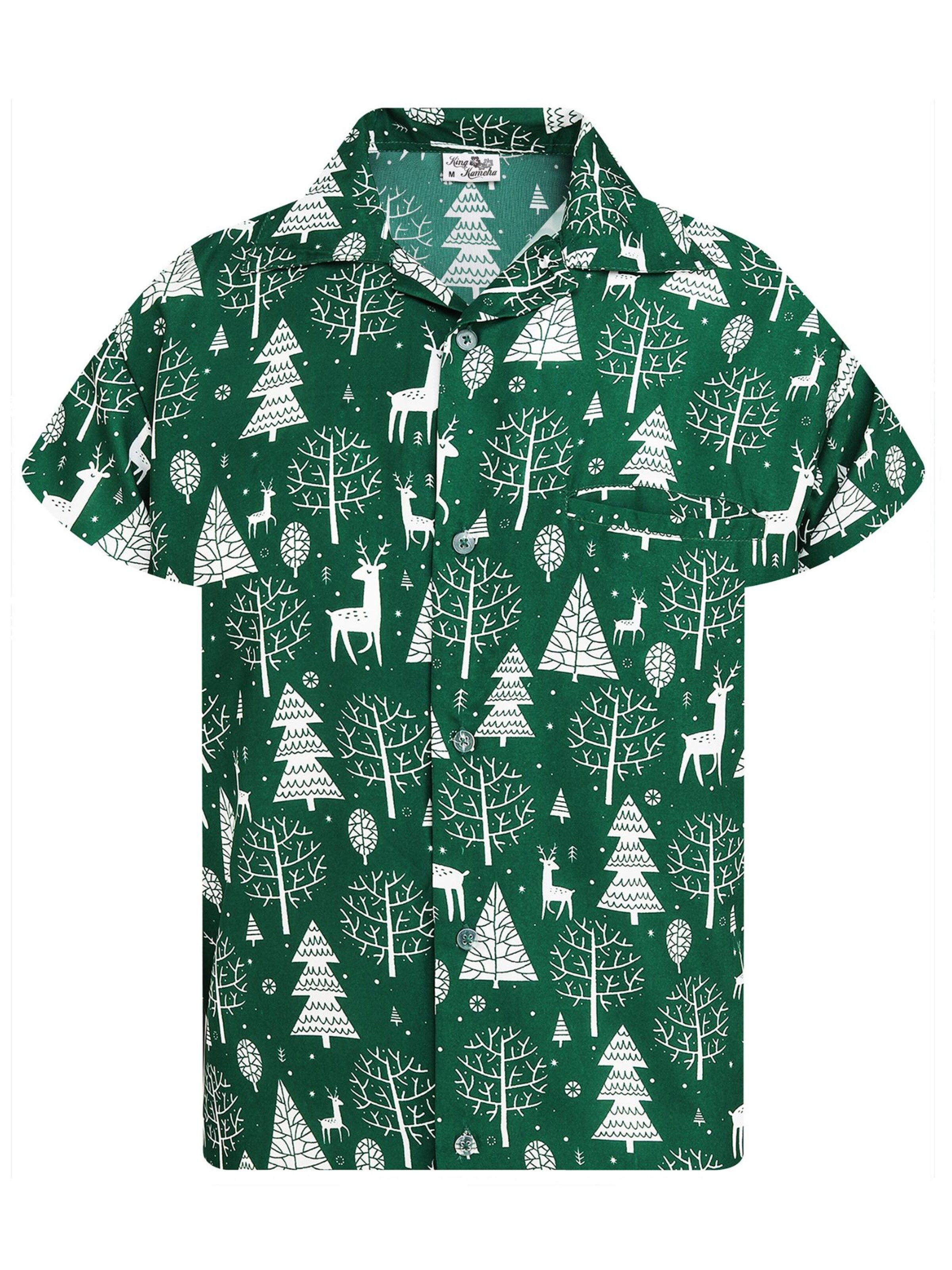 King Kameha Button Up Shirt 'Christmas Reindeer' in Green: front
