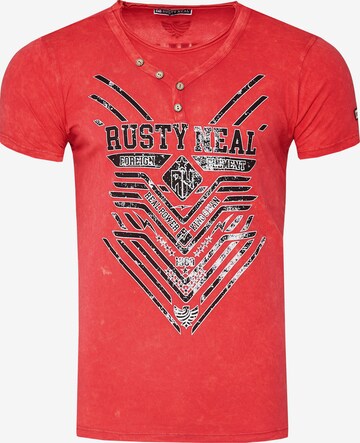 Rusty Neal T-Shirt Crewneck mit coolem Print in Rot: predná strana