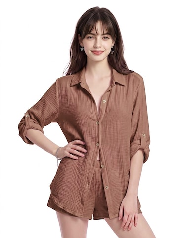 TorWeit Oversizeshirt 'Essential Cotton Shirt'‌‌‌‌ in Braun