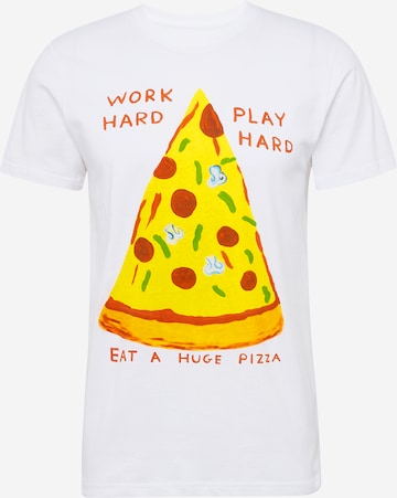 DEDICATED. Shirt 'Stockholm Work Hard Pizza' in White: front