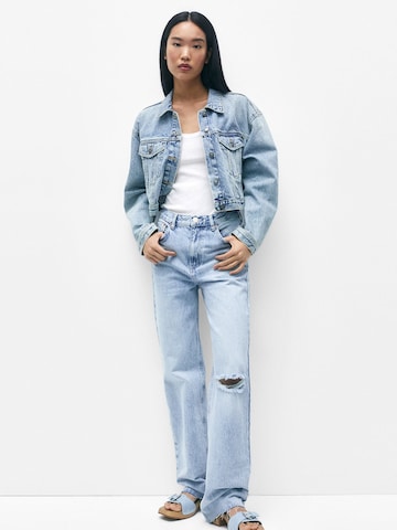 Wide leg Jeans de la Pull&Bear pe albastru: față