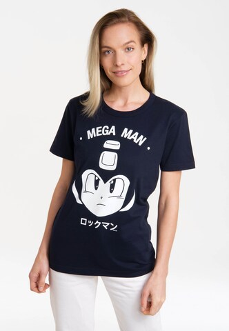 LOGOSHIRT Shirt 'Mega Man - Gesicht' in Blauw: voorkant