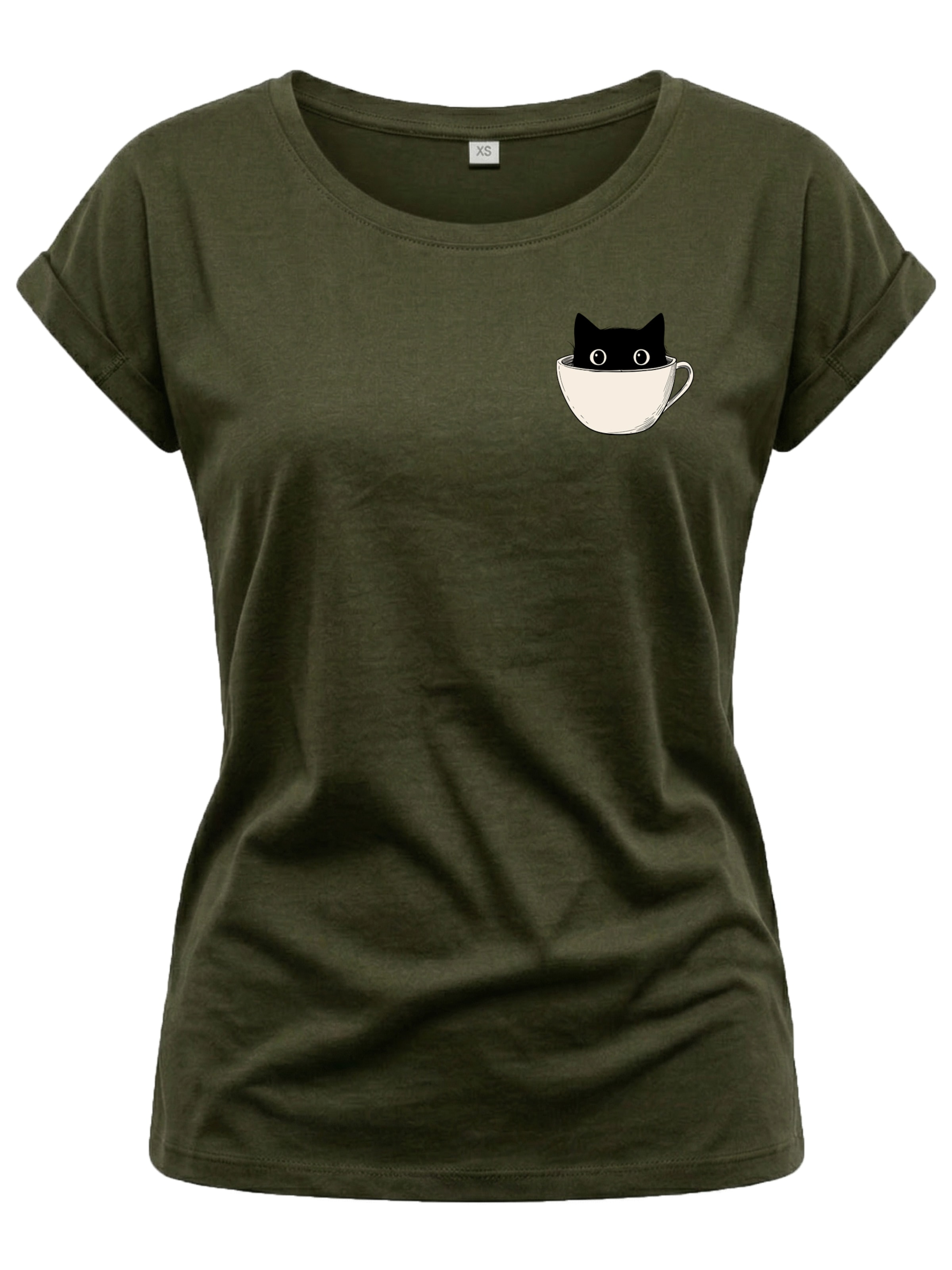 MAKAYA Shirt 'Cup Cat' in Green: front