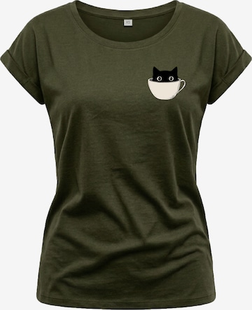 MAKAYA Shirt 'Cup Cat' in Green: front