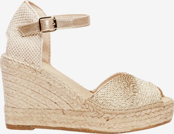 Alhamas Sandalen met riem 'Alpargata Cuña 10 cm' in Goud: voorkant