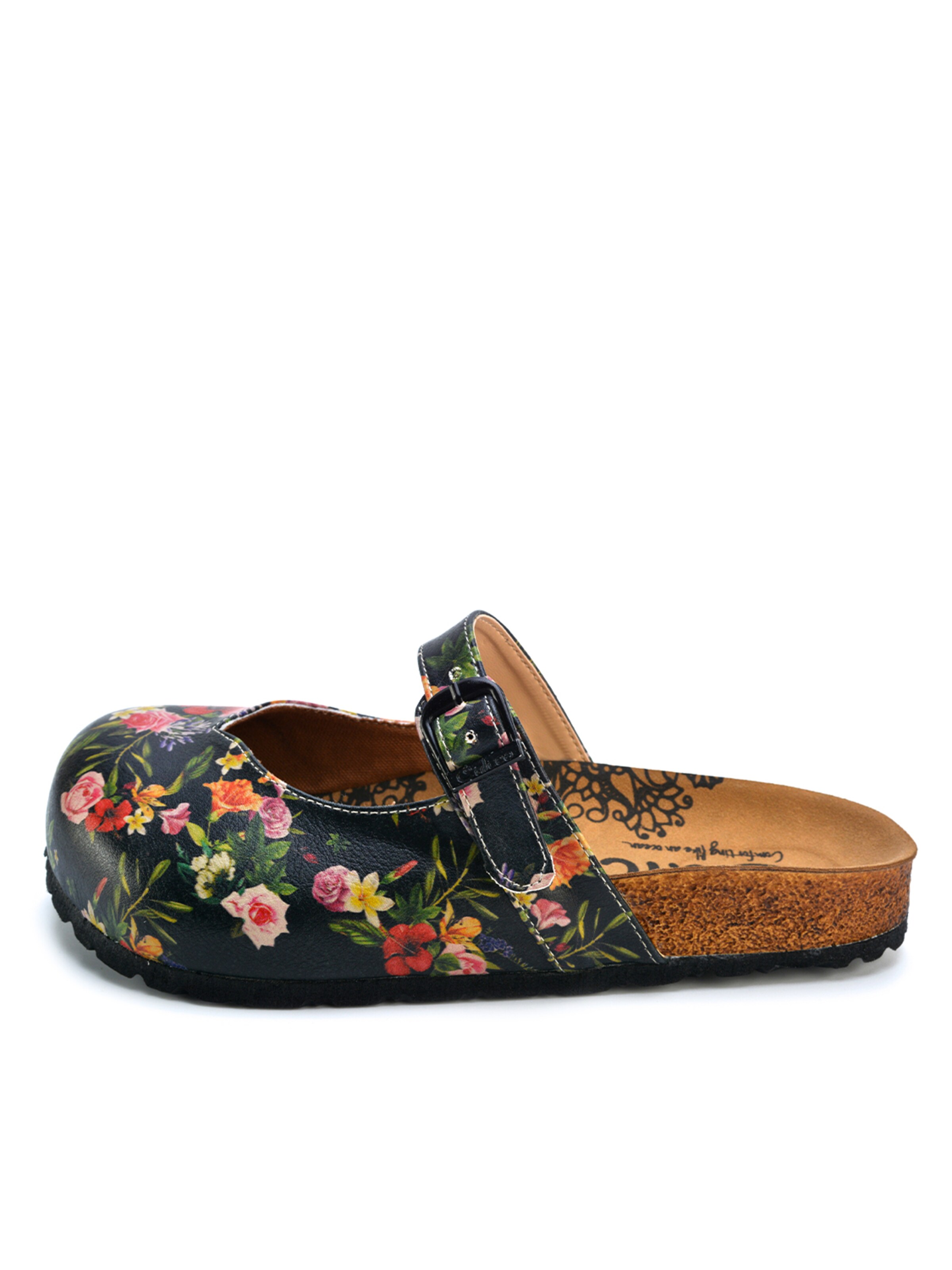 Goby Clogs 'Women shoes Goby-Calceo mules with flowers CAL2201' in Black: front