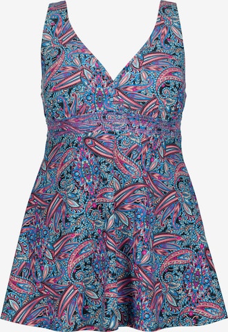 Ulla Popken Triangle Swimsuit Dress in Mixed colors: front