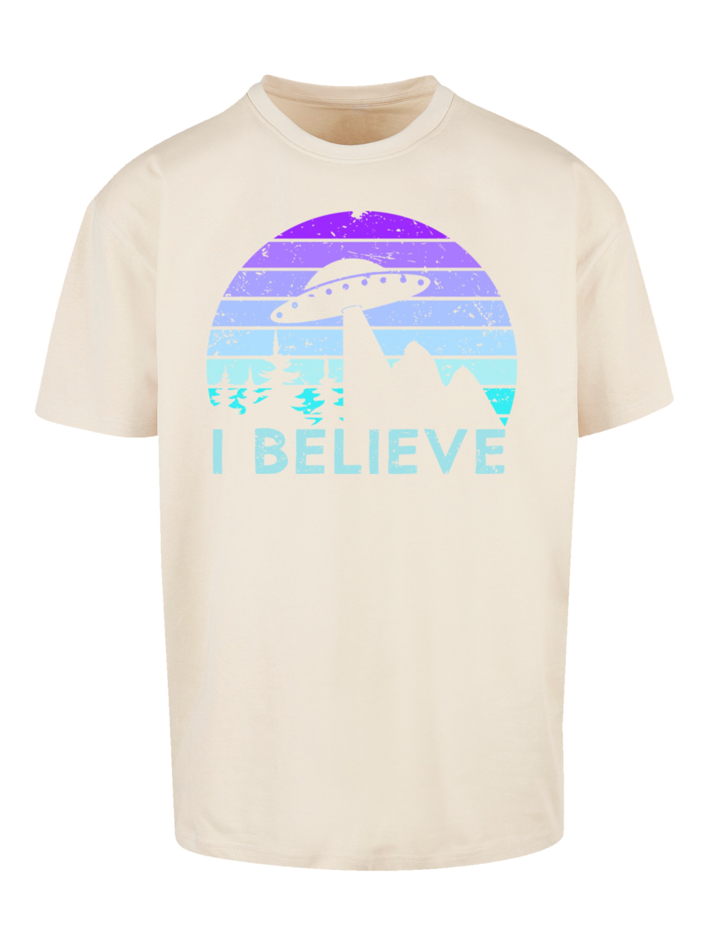 T-Shirt 'I Believe UFO Alien Raumschiff Retro' F4NT4STIC en beige : devant