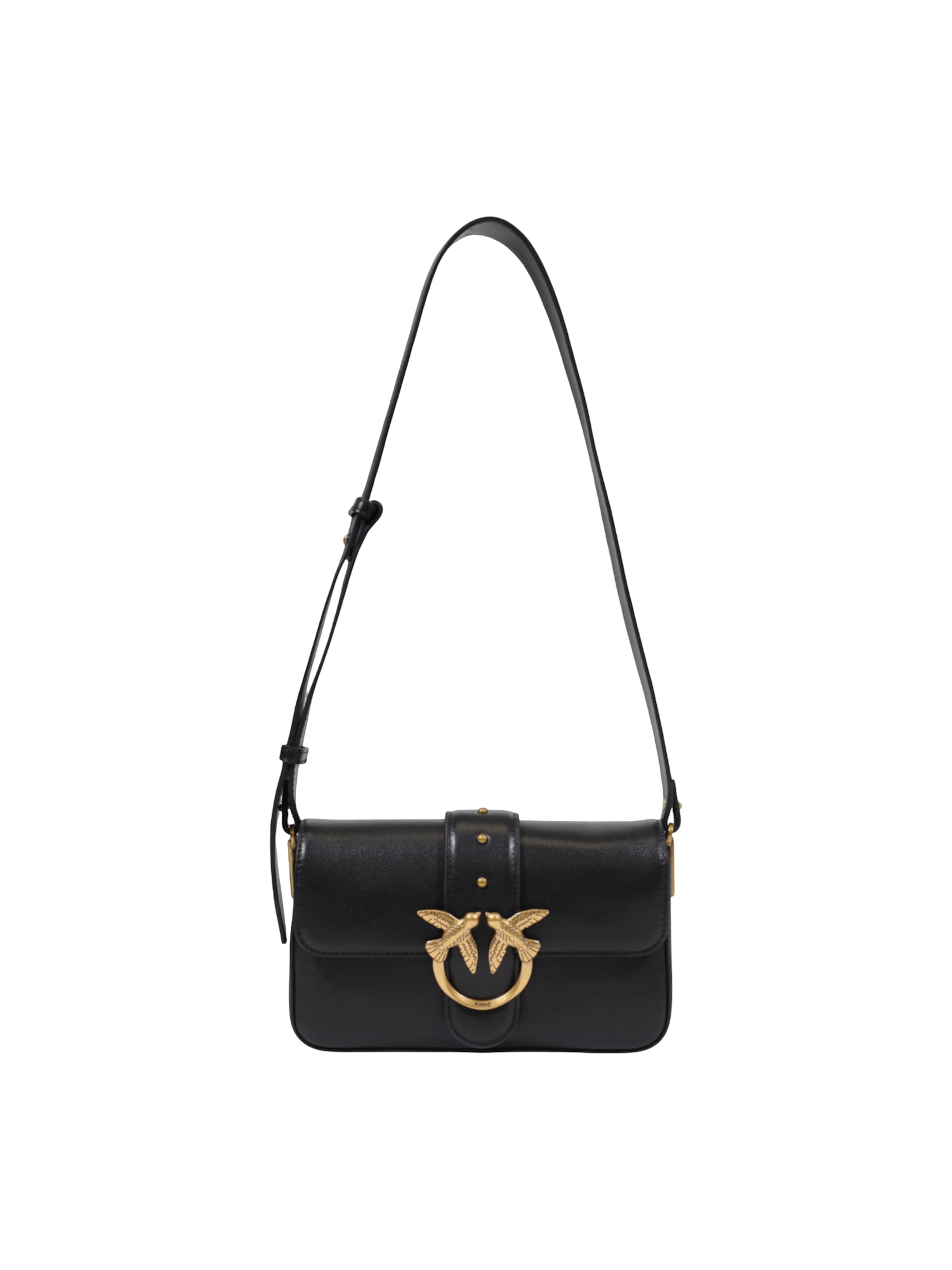 PINKO Skuldertaske 'LOVE ONE MINI SLOUCHY FL VITELLO 104340 A0QO' i sort: forside