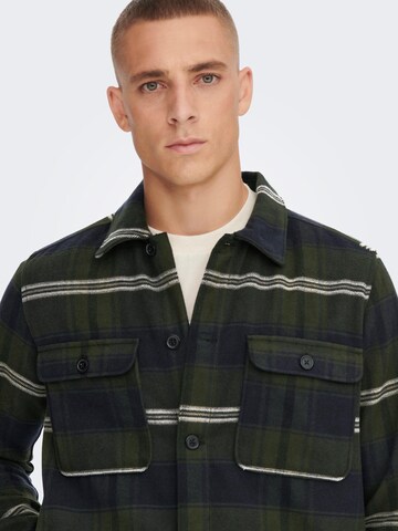 Only & Sons Comfort fit Button Up Shirt in Green