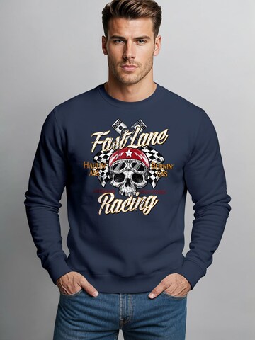 Neverless Sweatshirt 'Racing Skull' in Blue
