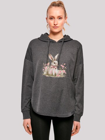 F4NT4STIC Sweatshirt 'Niedlicher Osterhase mit Blumen' in Grijs: voorkant