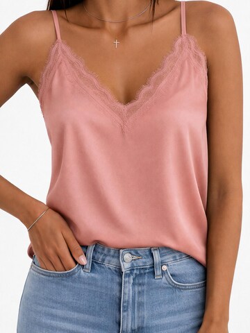 Worldclassca Top 'Spaghetti Lace Trim Top' in Pink: front