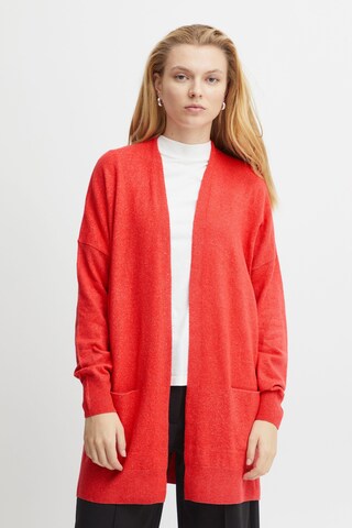 ICHI Knit Cardigan in Red: front