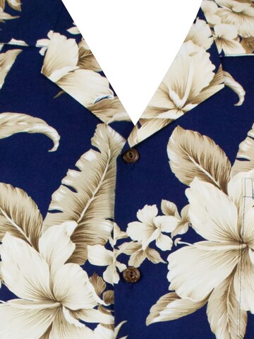 KY's Regular Fit Hemd 'Goldbraune Blume'‌‌‌ in Blau