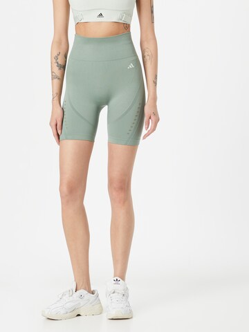 ADIDAS PERFORMANCE Skinny Workout Pants 'Studio Aero Bike' in Green: front