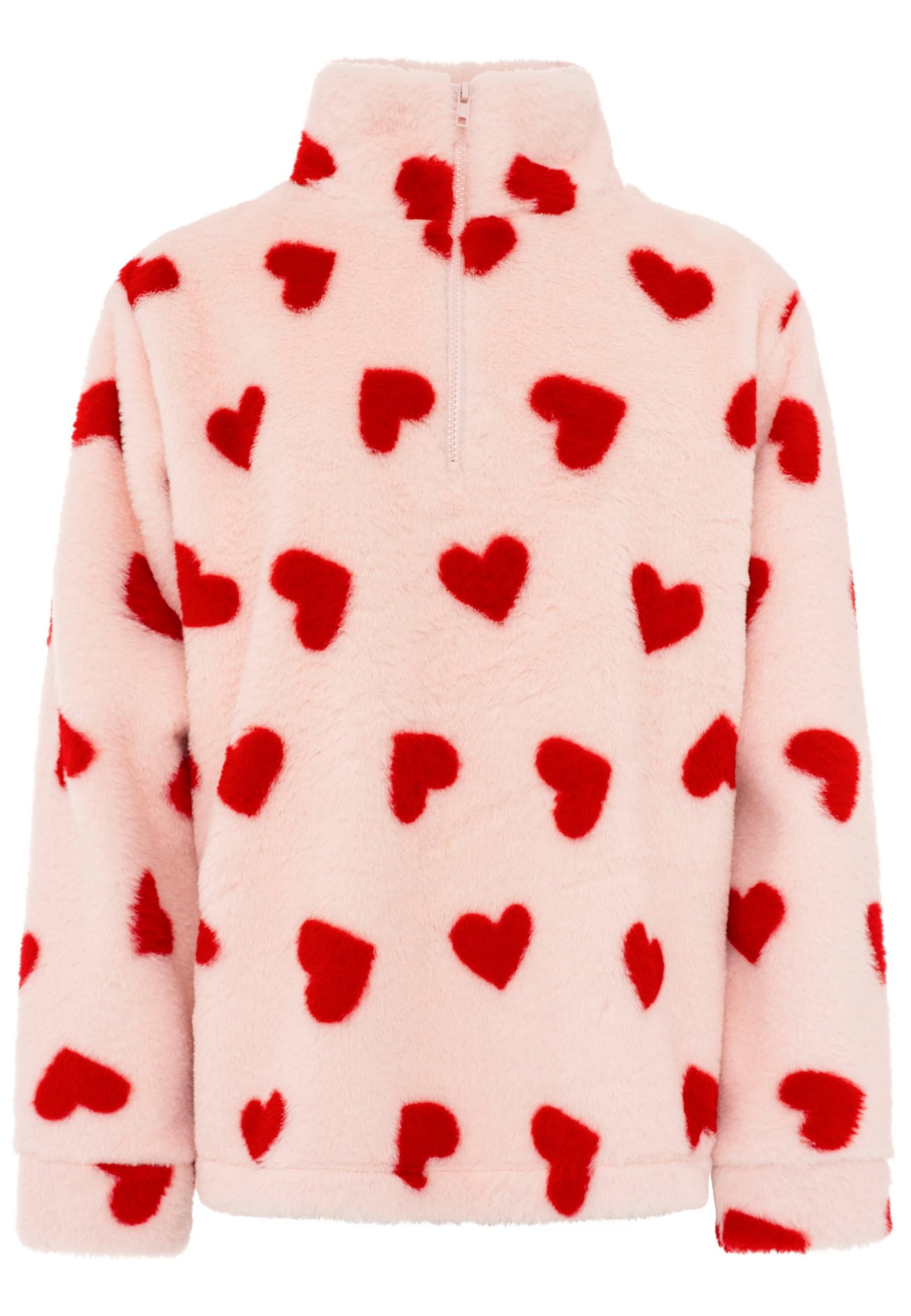 Zwillingsherz Sweatshirt 'Fake Fur Troyer Herzi' in Roze: voorkant
