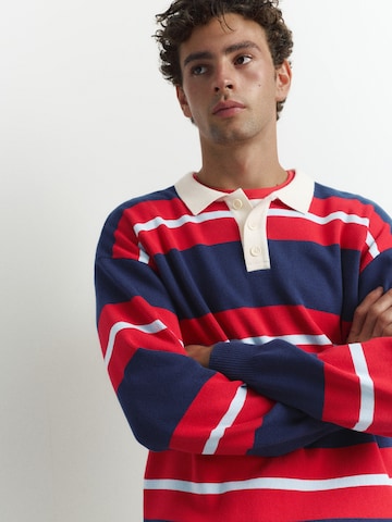 Pull&Bear Sweater 'POLO PUNTO ML STRIPES BSC' in Blue