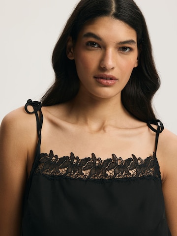 ESOTIQ Pajama 'Pyjama Set Amethyst Trägertop Rundhals Leinenmix Spitze bequem elegant' in Black