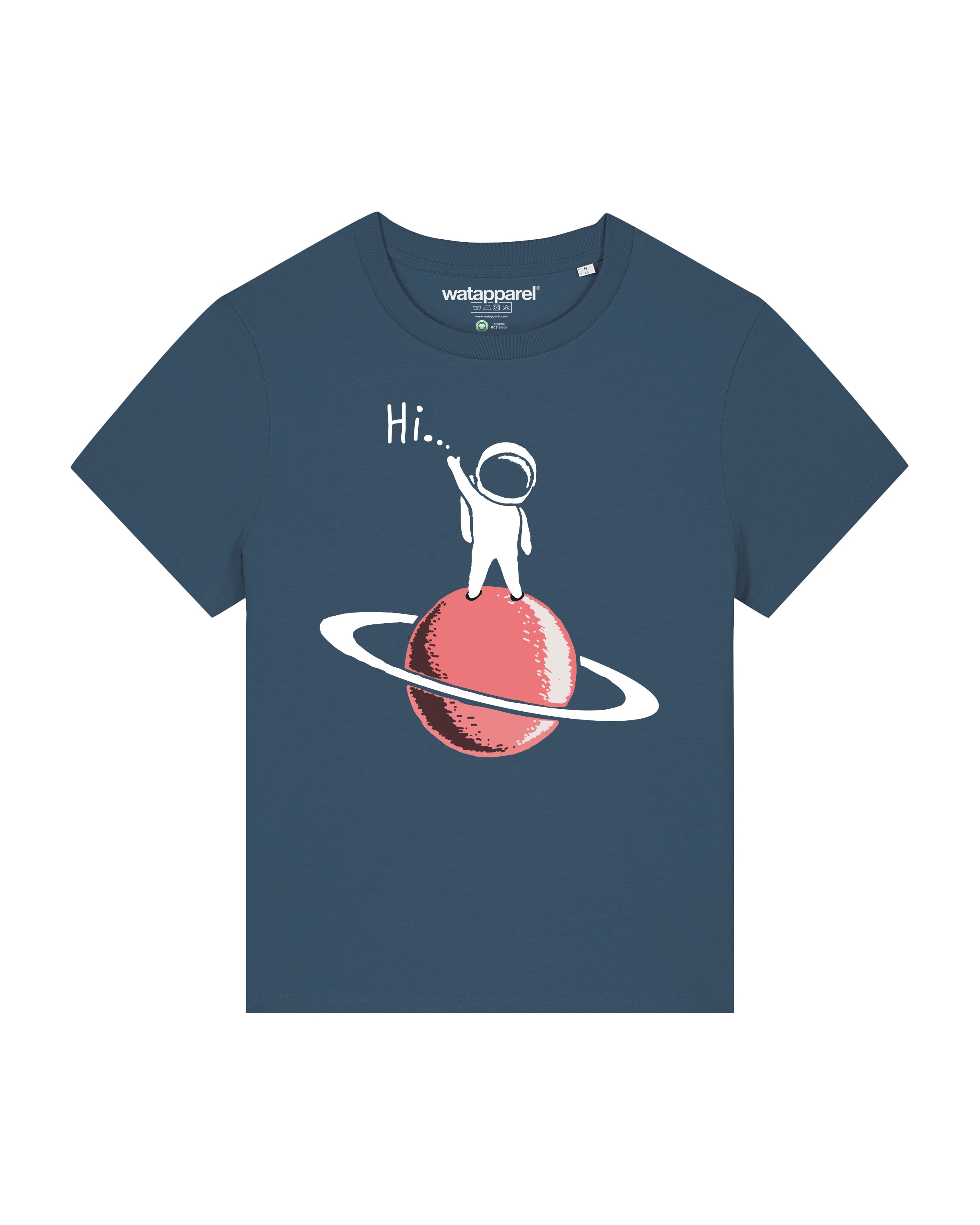 Watapparel Shirt ' Astronaut says Hi ' in Blauw: voorkant