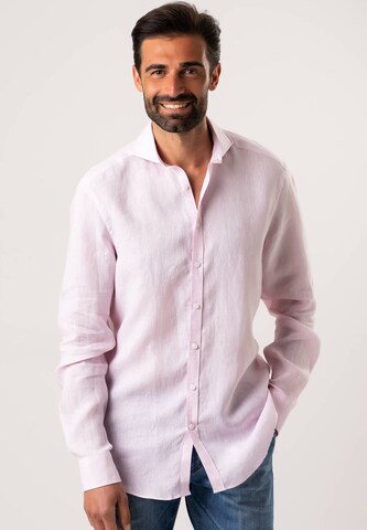 Black Label Shirt Regular Fit Leinenhemd in Pink: predná strana