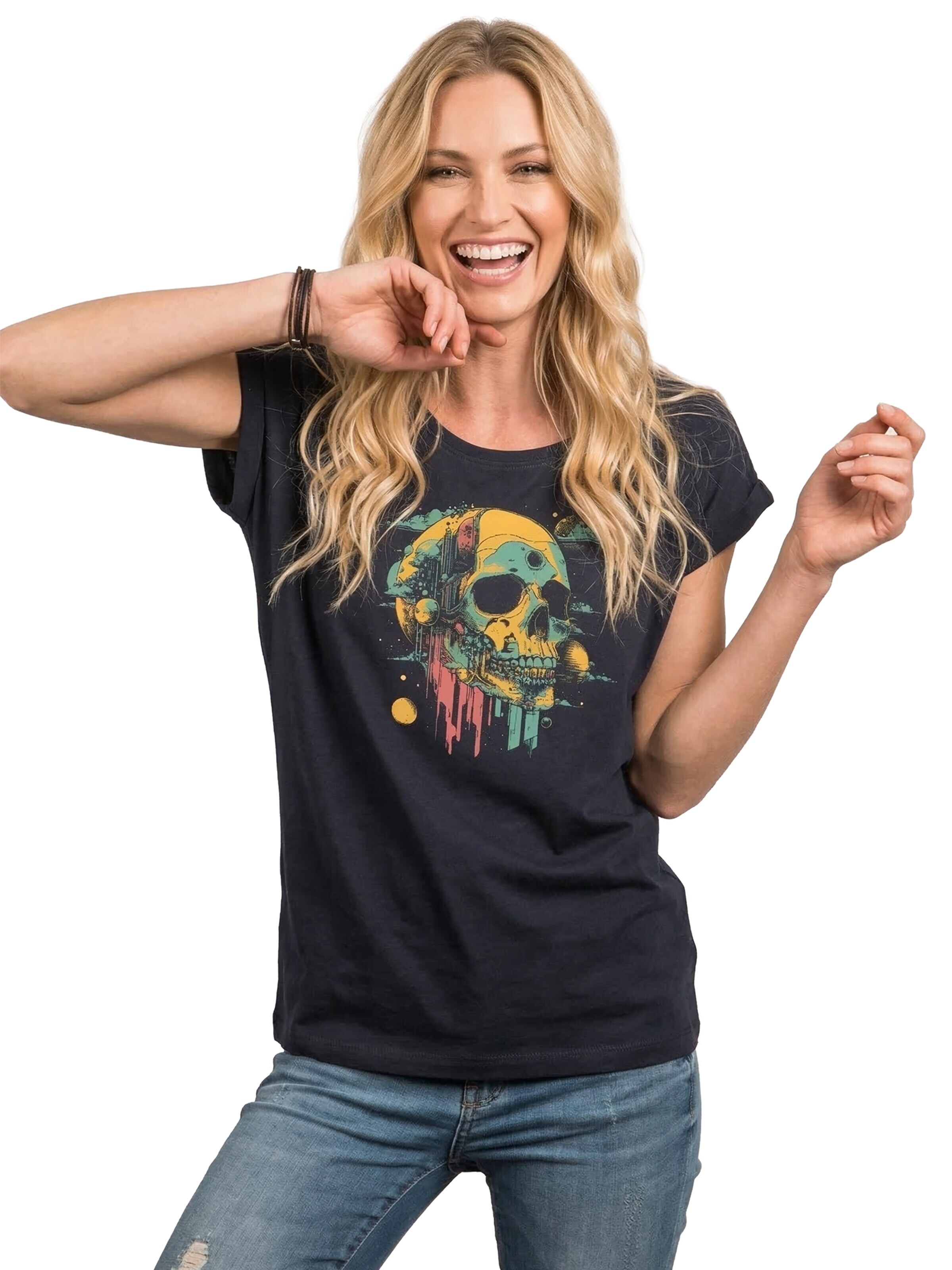 MAKAYA Shirt 'Head Shot Skull' in Blue
