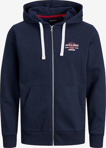 JACK & JONES Zip-Up Hoodie 'STAMP' in Blue: front