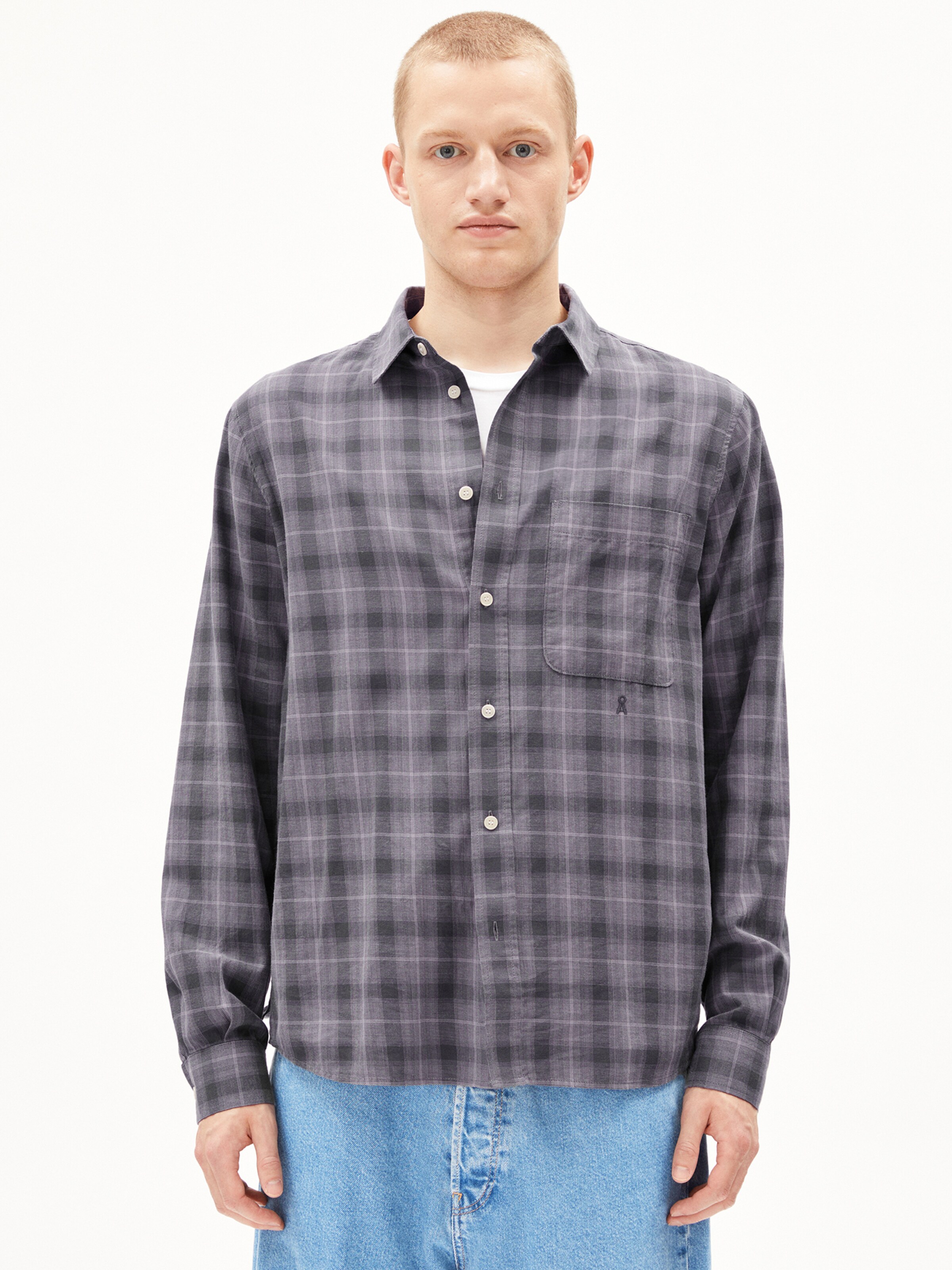 ARMEDANGELS Comfort fit Button Up Shirt ' PAANAO ' in Grey: front